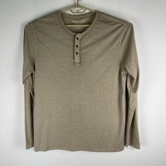 Lucky Brand Venice Burnout Cream Beige Tan Long Sleeve Henley T Shirt Men's XL - Picture 1 of 9